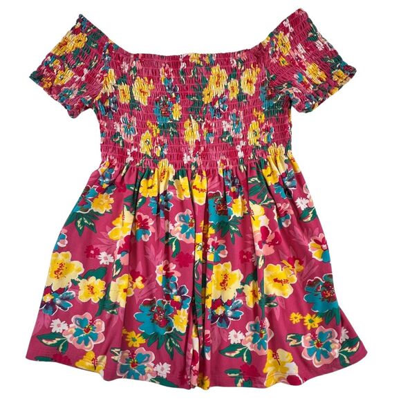 Bobbie Brooks Blouse Large Pink Floral Smocked Off Shoulder Boho Summer Peplum - Picture 1 of 9